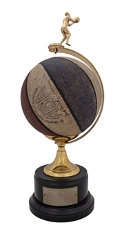 Rick Barrys 10,000 Career Points Trophy with Actual 10,000 Point Used Ball from December 14, 1971 (Naismith Hall of Fame LOA)